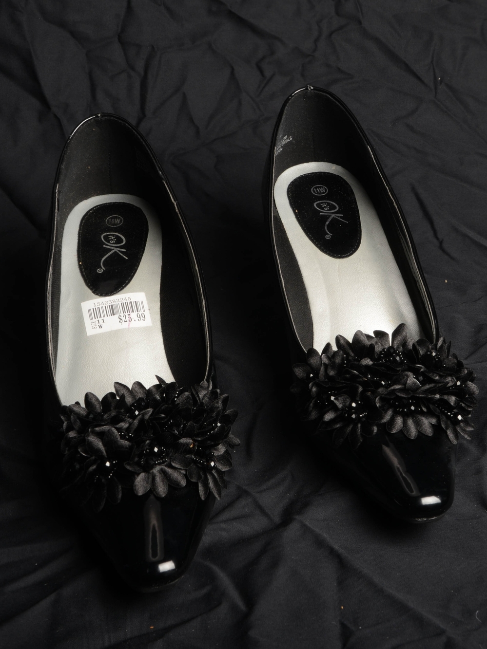 Floral Black Patent Mid-heel Pumps